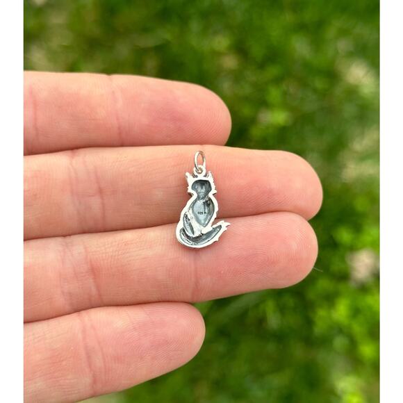 Sterling Silver Sitting Dimensional Fox Charm, Silver Sitting Fox Charm - Picture 3 of 3